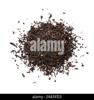 Heap of dried Ostfriesen tea leaves isolated on white background Stock Photo