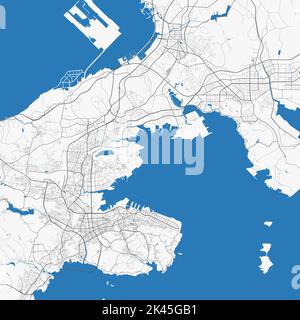 Dalian vector map. Detailed map of Dalian city administrative area. Cityscape panorama. Royalty free vector illustration. Road map with highways, rive Stock Vector