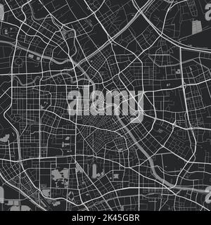 Vector map of Tianjin city. Urban black and white poster. Road map image with metropolitan city area view. Stock Vector