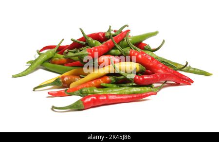 Mixed Color Fresh Cayenne Peppers Isolated on White Stock Photo