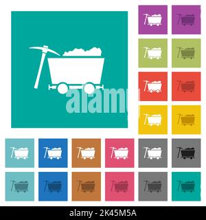 Loaded mine cart and pickaxe multi colored flat icons on plain square backgrounds. Included white and darker icon variations for hover or active effec Stock Vector