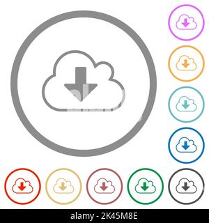 Cloud download outline flat color icons in round outlines on white background Stock Vector