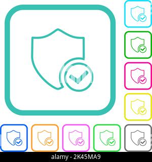 Protection ok outline vivid colored flat icons in curved borders on white background Stock Vector