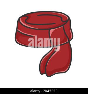 Knitted red scarf cartoon clipart. Hand drawn accessory. Warm clothes for cold season isolated vector Stock Vector