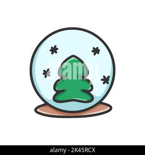 Christmas glass ball with Christmas tree clipart. Festive gift crystal dome. Hand drawn new year symbol isolated evector illustration Stock Vector