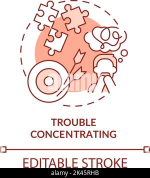 Difficulty focusing on tasks red concept icon Stock Vector