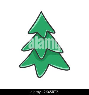 Green simple spruce clipart. Christmas tree cartoon isolated vector illustration. Symbol and attribute of the new year and Christmas Stock Vector