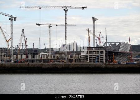 ongoing building works at Everton FCs new ground at bramley-moore dock liverpool uk Stock Photo