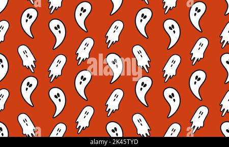 Seamless pattern with ghosts. Wallpaper with scary ghostly monsters. Repeat print background. The Halloween pattern design.  Stock Vector