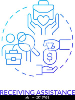 Receiving assistance blue gradient concept icon Stock Vector