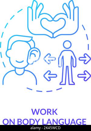 Work on body language blue gradient concept icon Stock Vector