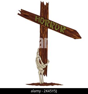 Horror Pointer. A road arrow that shows the direction of travel towards the Panic Room or Horror Film Festival. Stock Vector