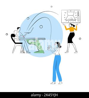 People communicating with business ideas online, flar style vector illustration Stock Vector