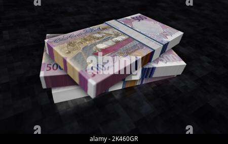 Qatar money Riyal money pack 3d illustration. QAR banknote bundle stacks. Concept of finance, cash, economy crisis, business success, recession, bank, Stock Photo