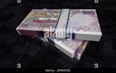 Qatar money Riyal money pack 3d illustration. QAR banknote bundle stacks. Concept of finance, cash, economy crisis, business success, recession, bank, Stock Photo