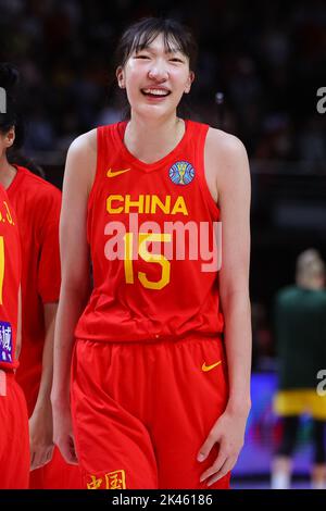 Sydney, Australia, 30 September, 2022. A happy Xu Han of China after qualifying for the final during the FIBA Women's Basketball World Cup Semi Final match between Australia and China at Sydney Super Dome on September 30, 2022 in Sydney, Australia. Credit: Pete Dovgan/Speed Media/Alamy Live News Stock Photo