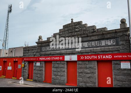 Aberdeen FC’s home, Pittodrie Stadium, located close to the City Centre of Aberdeen. Aberdeen Football Club is a Scottish professional football club. Stock Photo