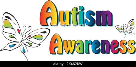 Autism Awareness Butterfly Rainbow Banner Stock Vector