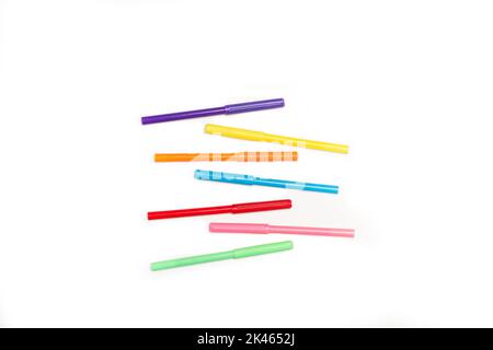 Colored markers on a white background with copy space Stock Photo