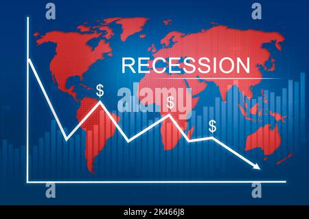 Economy recession graph of economy drop or financial crisis 2023 2022 years. Graph down World economic recession concept. Chart falling prices down tu Stock Photo