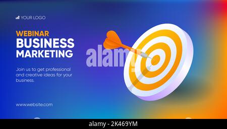 Business marketing webinar social media post template with a 3d goal illustration. Background and illustration for social media, banner design in vector.  Stock Vector