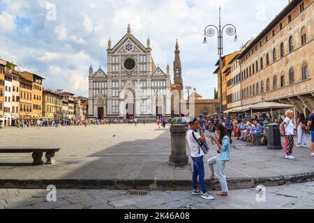 FLORENCE, ITALY - SEPTEMBER 18, 2018: This is a view of the Piazza and the Basilica di Santa Croce. Stock Photo