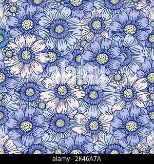 Flower field pattern. Flower Power. Hippie pattern of the sixties. Stock Vector