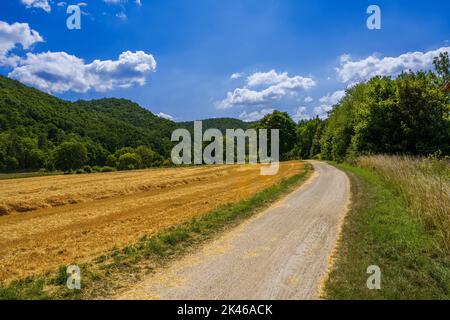 Country road through the Altmuehltal valley (Bavaria, Germany) Stock Photo