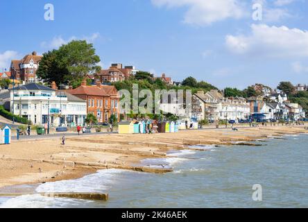 Felixstowe Beach and beach huts on the sandy beach at Felixstowe Suffolk England UK GB Europe Stock Photo