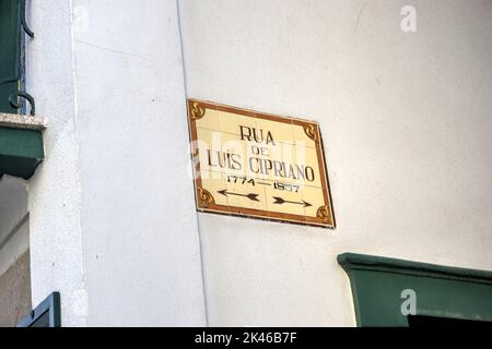 Aveiro, Portugal - August 14, 2022: Ceramic tile street signage for Rua De Luis Cipriano Stock Photo