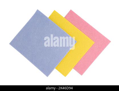 colored rags for cleaning isolated on white background, top view, eco-friendly viscose napkins for household chores Stock Photo