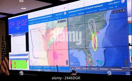 Atlanta, Georgia, USA. 30th Sep, 2022. A map showing the trajectory of Hurricane Ian as well as areas affected by the storm in the State Operations Center of the Georgia Emergency Management Agency. (Credit Image: © John Arthur Brown/ZUMA Press Wire) Stock Photo