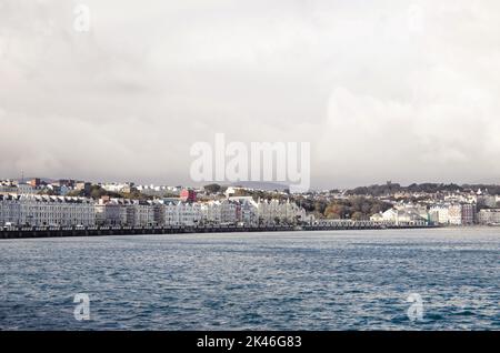 A long distant view of Douglas city in Isle of Man cityscape view from the coast Stock Photo