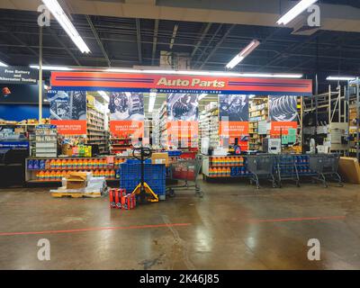 New Hartford, New York - Sep 6, 2022:Closeup View of Pep Boys Auto Parts Store Parts Counter. Stock Photo