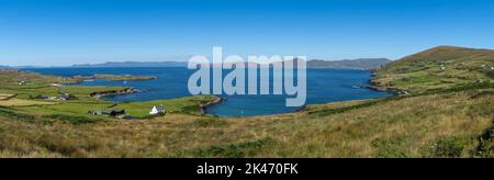 A panorama view of the Iveragh Peninsula and Kells Bay in County Kerry Stock Photo