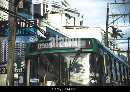 Salvador, Bahia, Brazil - December 12, 2021: Urban transport bus going to destination. City of Salvador, Brazil. Stock Photo