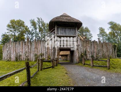 Wexford, Ireland - 18 August, 2022: view of a reconstructed early medieval ringfort in the Irish National heritage Park Stock Photo