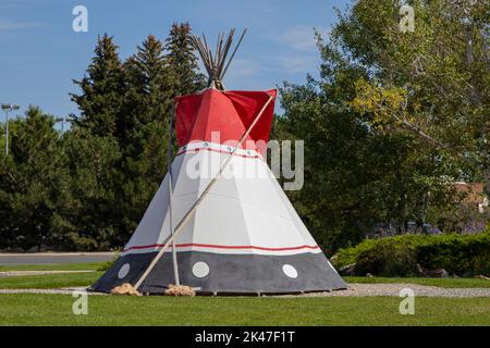 CODY, WYOMING - September 19, 2022:  Teepee at The Buffalo Bill Center of the West Museum in Cody, Wyoming Stock Photo