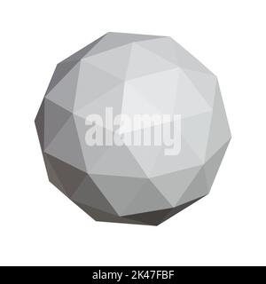 Orthographic white icosphere,  neutral greyscale, flat grey, black and white, white background, cutout. icosahedron Stock Photo