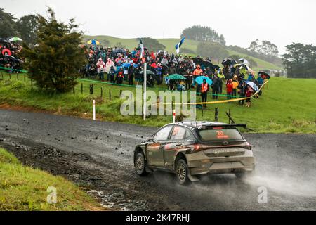 Auckland, New Zealand. 01st Oct, 2022. 20 PADDON Hayded (nzl), KENNARD John (nzl), Hyundai i20N, action during the Rally New Zealand 2022, 11th round of the 2022 WRC World Rally Car Championship, from September 29 to October 2, 2022 at Auckland, New Zealand - Photo Nikos Katikis / DPPI Credit: DPPI Media/Alamy Live News Stock Photo