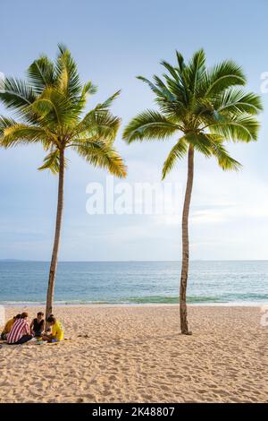 palm trees on the beach Beach Jomtien Pattaya Thailand during afternoon sunset.  Stock Photo