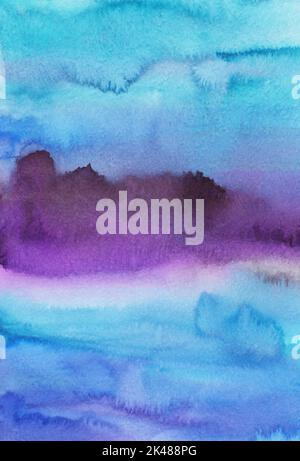 Watercolor blue and violet background. Multicolored watercolour liquid backdrop. Stains on paper. Stock Photo