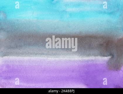 Watercolor light blue, gray, purple ombre background texture. Multicolored soft gradient backdrop, hand painted. Stains on paper. Stock Photo