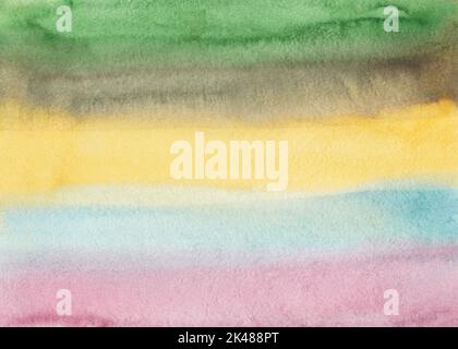 Watercolor light colorful stripes background. Pastel brown, yellow, pink, blue, green backdrop. Stock Photo