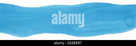Watercolor blue background. Isolated azure aquarelle backdrop with space for text. Stains on paper. Hand painted banner. Stock Photo