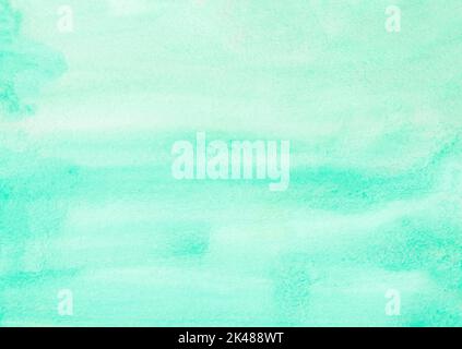 Watercolor aquamarine color background texture hand painted. Light turquoise blue stains on paper. Stock Photo