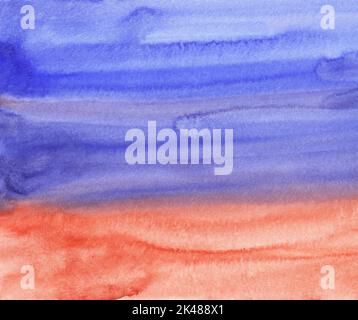 Watercolor violet blue and red background painting, brush strokes on paper. Liquid watercolour backdrop. Stock Photo