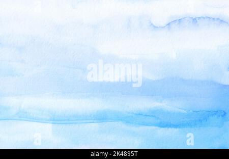 Watercolor light blue and white gradient background. Stains on paper Stock Photo
