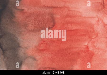 Watercolor brown and red background painting. Abstract coral and chocolate color texture. Stains on paper. Stock Photo