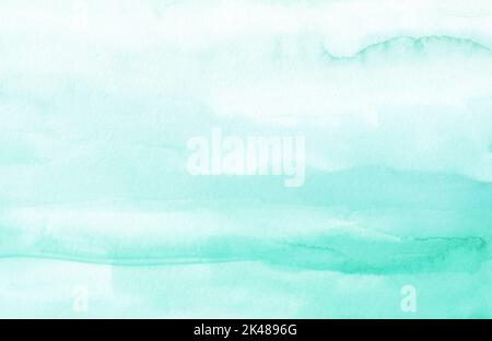 Watercolor mint green and white gradient background. Stains on paper Stock Photo